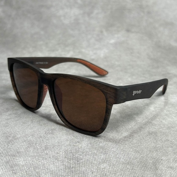 Goodr Sunglasses Mens Brown Woodgrain Polarized Just Knock It On Running Golf - Picture 1 of 8
